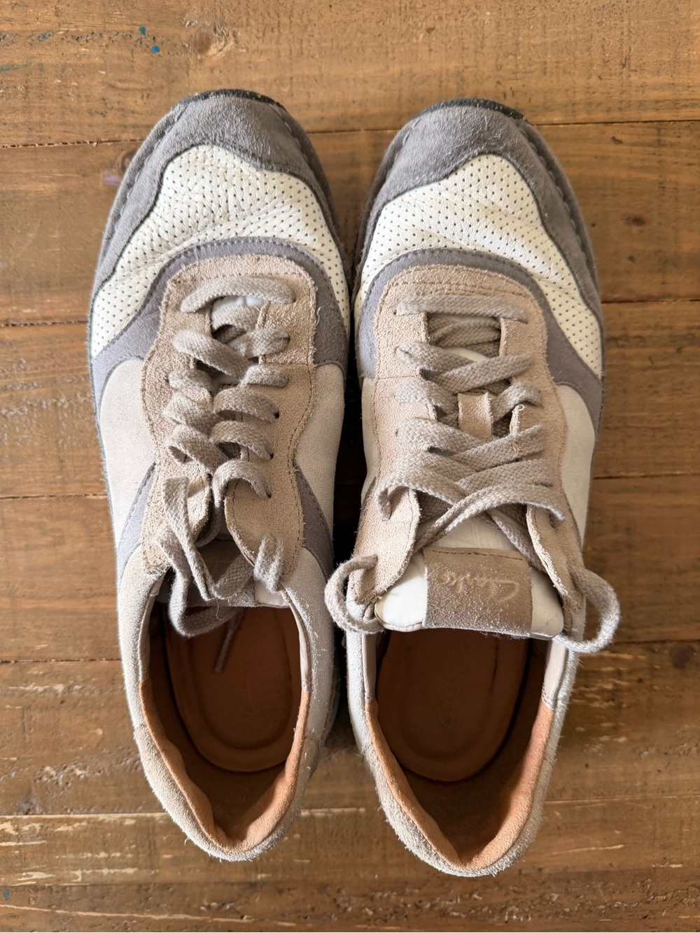 Clarks Men’s Beige and Gray Suede Leather Sneakers